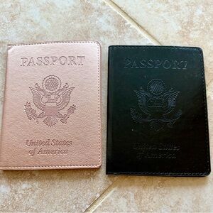 Passport Cover Set - Pink & Black Embossed USA Passport Holders